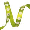 Floral pattern satin ribbon 12mm x 20m - Tea green