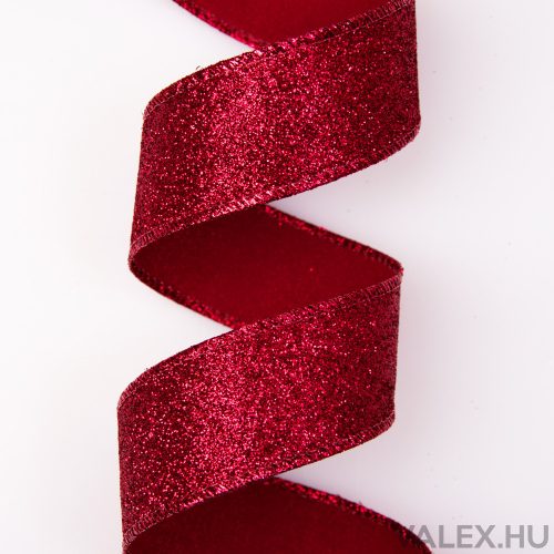 Glittering Christmas ribbon with wire edge 38mm x 6.4m - Red 
