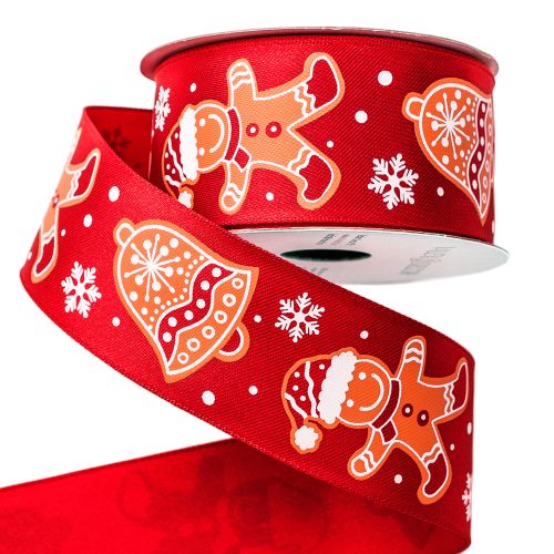 Gingerbread doll Christmas ribbon with wire edge 38mm x 6.4m