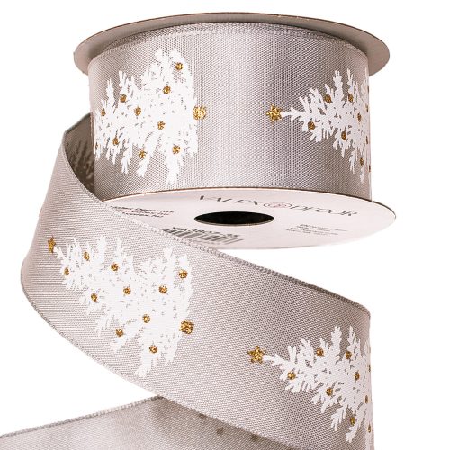 Christmas ribbon with wire edge 38mm x 6.4m  - Silver