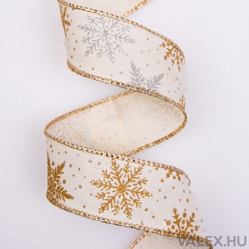 Glitteres hópihés karácsonyi szalag drótos szegéllyel 38mm x 6.4m - Krém