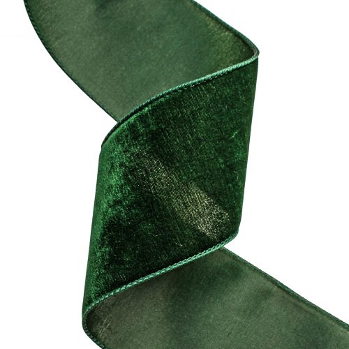Velvet ribbon with wire edge 100mm x 5m - Green
