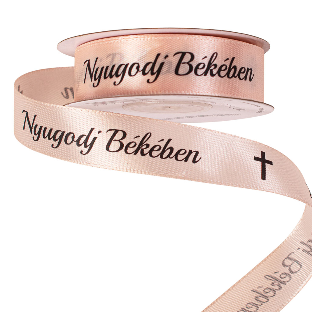 "Nyugodj Békében" feliratos szatén gyász szalag 20mm x 20m - Pezsgő