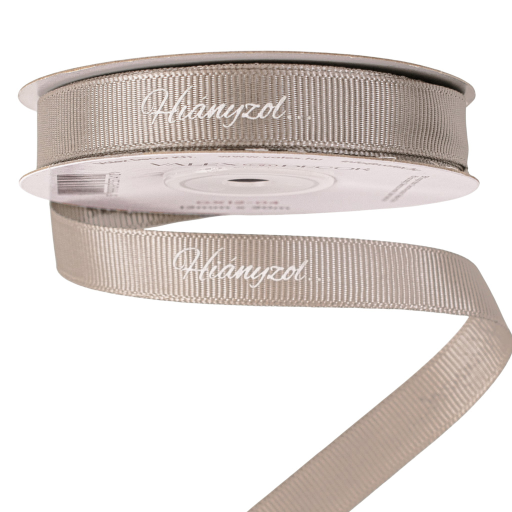 "Hiányzol…" feliratos ripsz szalag 12mm x 20m - Szürke